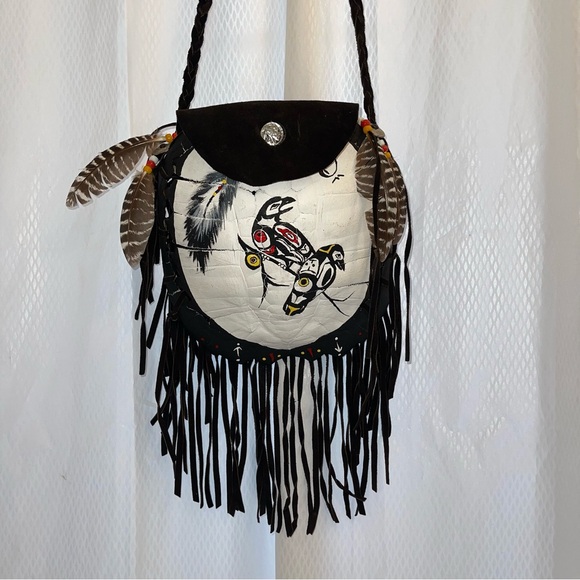 Vintage Native American Turtle Shell Suede shoulder bag purse - Picture 1 of 10